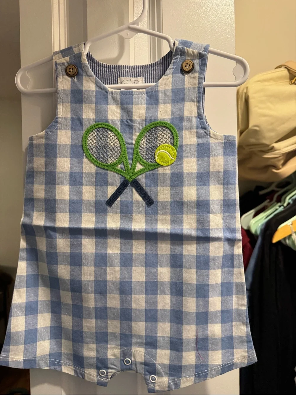 Mud Pie Blue and White Gingham Tennis Romper